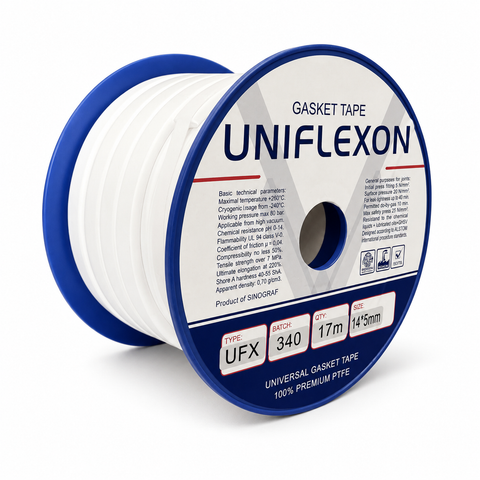 260 °C  | 20 mm x  5 mm x 12 m | Uniflexon UFX : ePTFE Afdichtingstape met Zelfklevende Laag