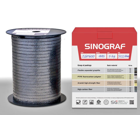Stopbuspakking – Zuiver geëxpandeerd grafiet - Versterkt met Inconel | Gland packing Grafopak IGP 600